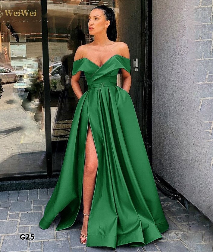 Vestido de Gala off shoulder color verde