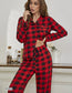 Pijama 2 piezas manga larga y pantalón cuadriculado color rojo